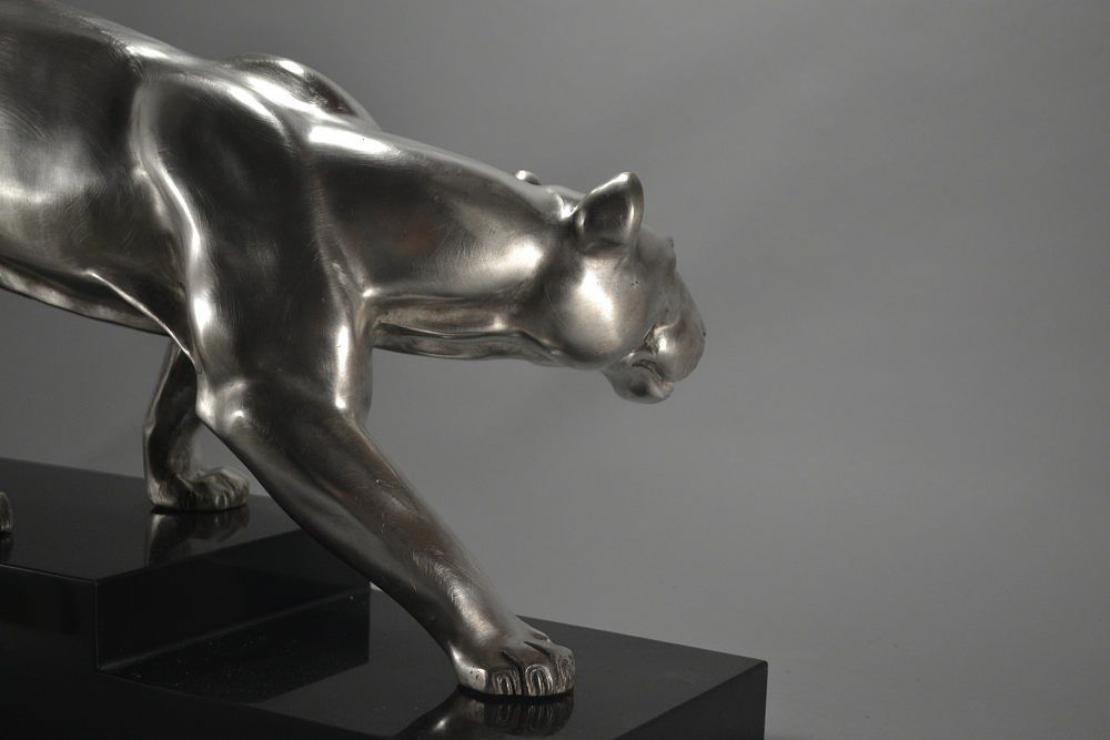 Alexandre OULINE stunning 77cm silver plated bronze panther