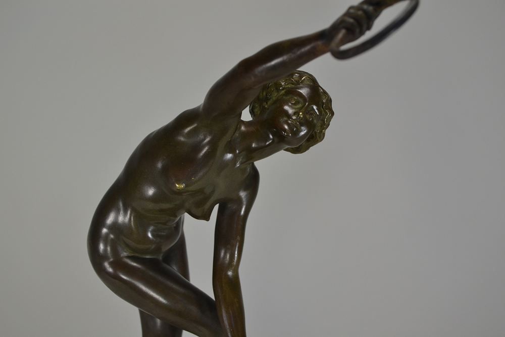 Tall 50cm art deco rings dancer by Saladin. Bronze figure