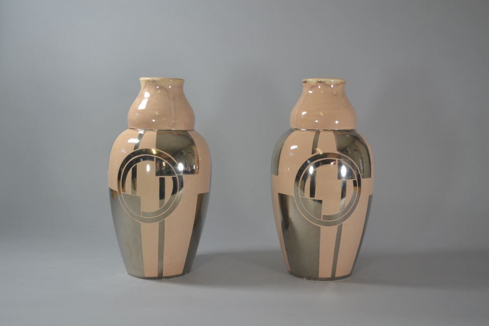 Odyv art deco ceramic vase pair cubist