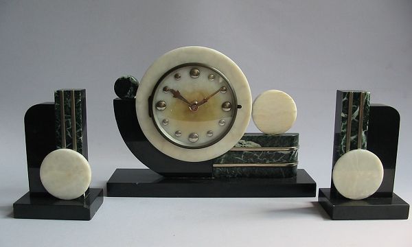 Cubist / Modernist marble and metal clock