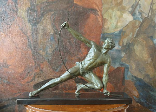 1930 metal sculpture with bronze patina by J. De Roncourt