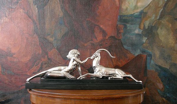 1930's nickel plated figure by Fayral with Le Verrier foundry mark