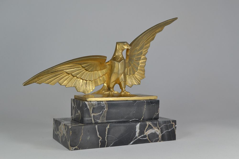  Art deco cubist bronze eagle sculpture