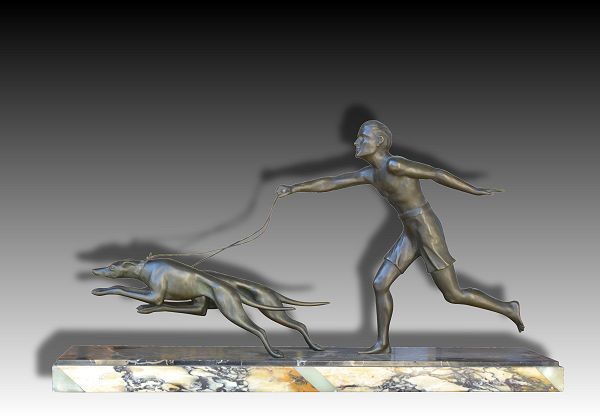 bronze man with greyhounds