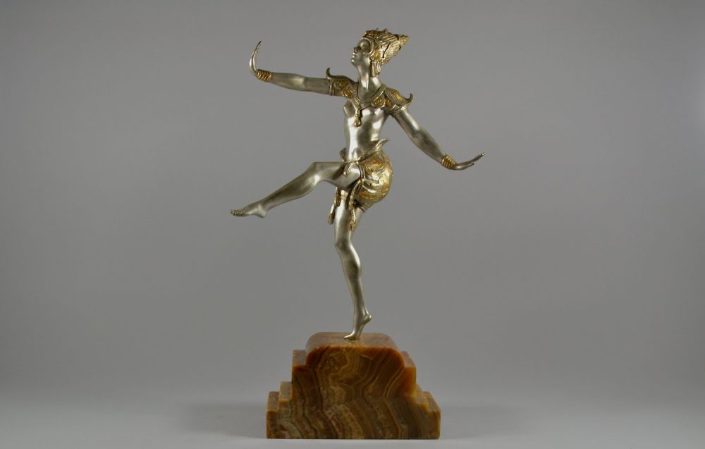Marcel Bouraine, Javanese dancer. Silver plated bronze figure.