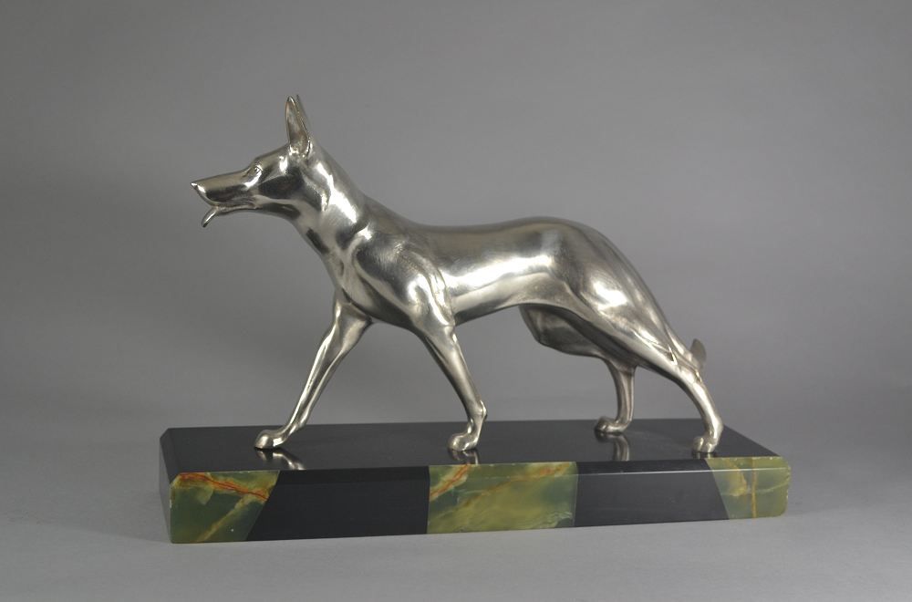 M. Decoux.  Silver plated bronze. Shepherd Dog.