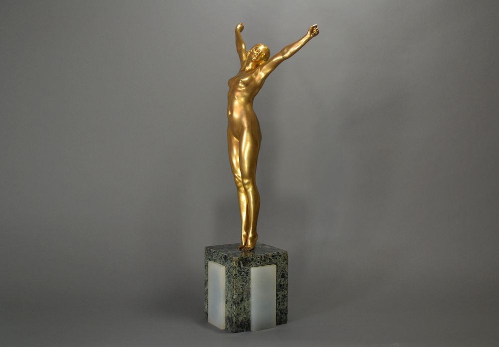 DH. Chiparus, nude awakening gilded bronze sculpture