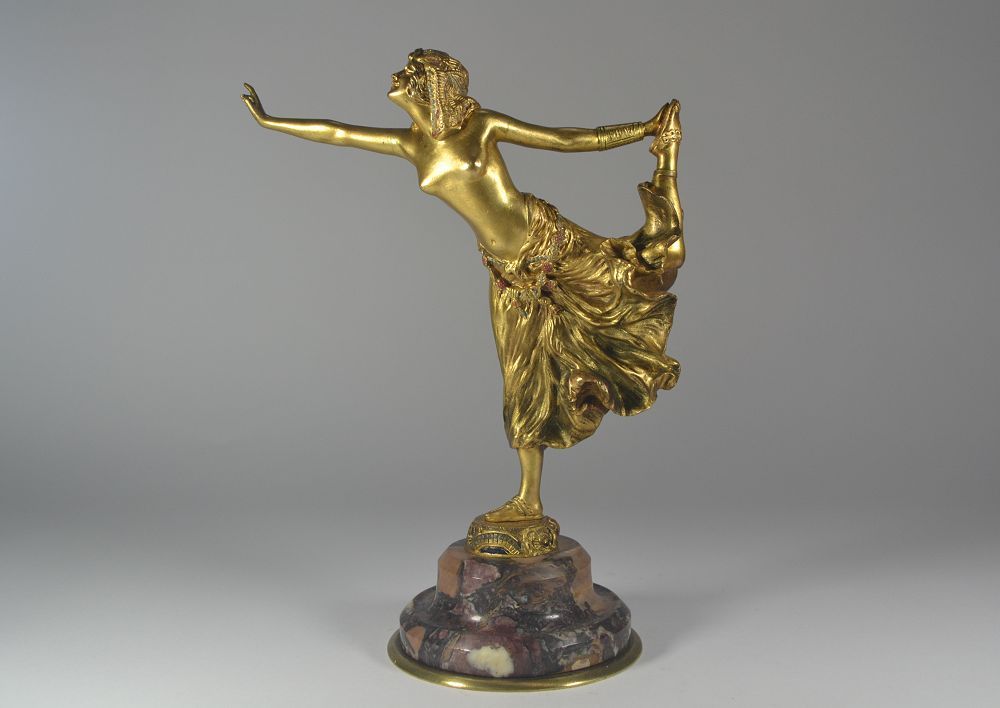CJR Colinet Egyptian dancer gilded bronze figure