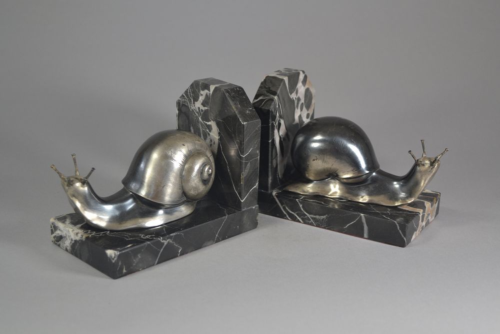 Art deco bookends with snails