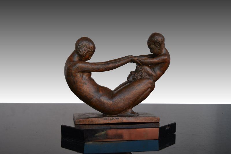 Paul Guery. Bacchante and Faun. 1925 bronze.