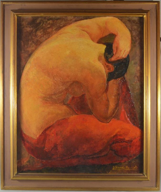 Y. Giraud-Hanriot back nude lady oil on canvas