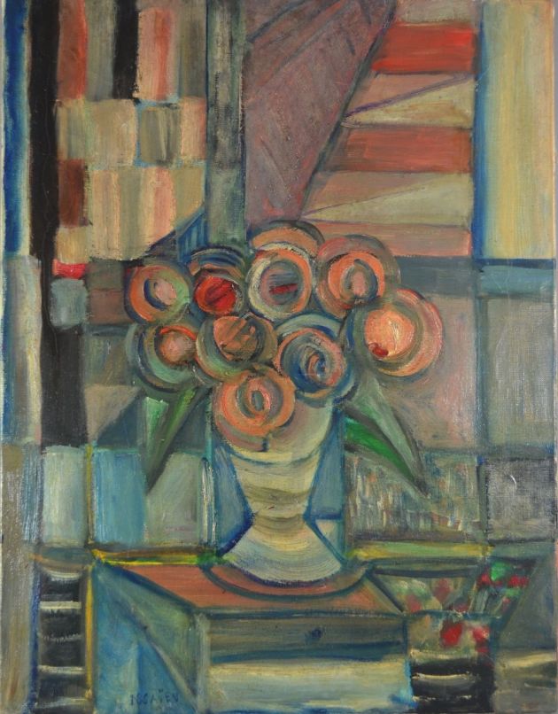 Nicolas Issaiev. Oil on canvas. Cubist bunch of flowers