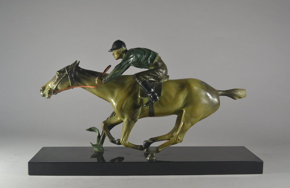 Stunning quality art deco Jockey metal sculpture. Circa 1930