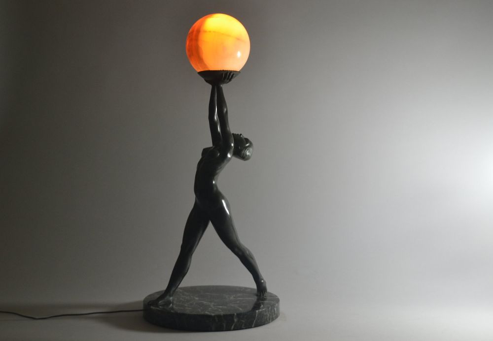 Rare tall bronze Kelety art deco figural lamp