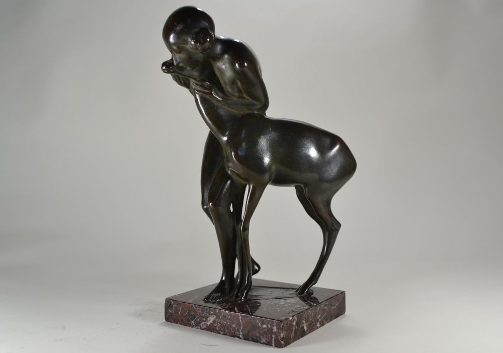 Heinrich Karl Scholz, Bronze group of a young girl with deer