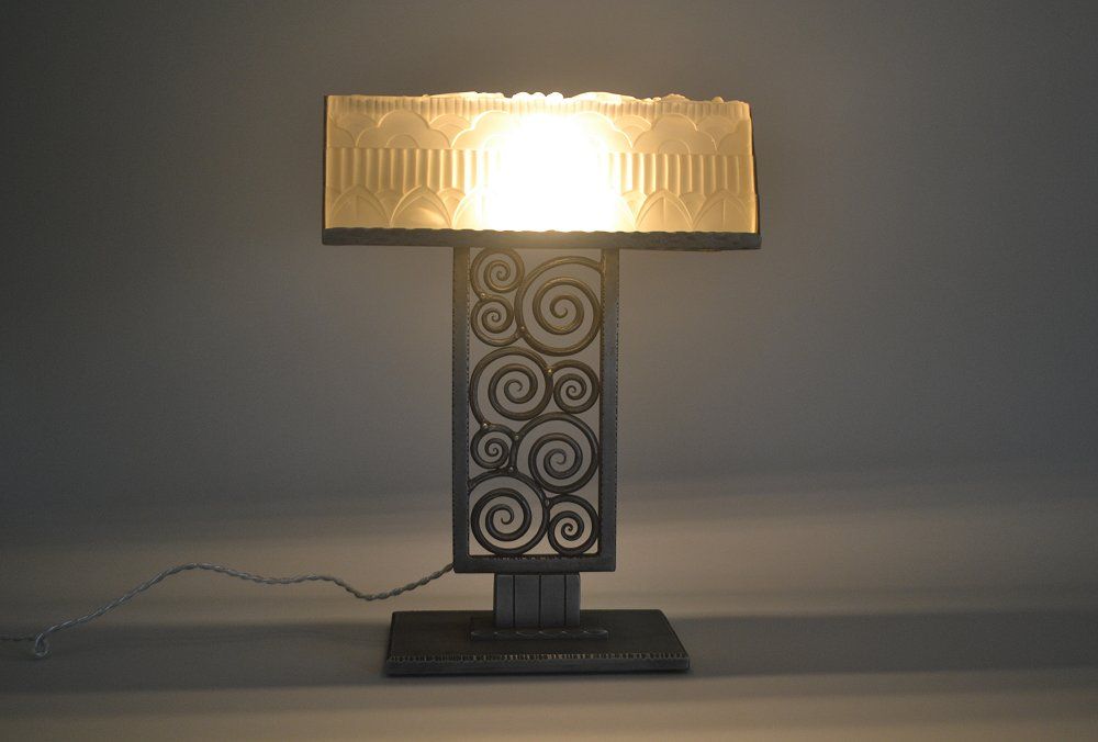 Art Deco 1930 wrought iron and glass lamp. Paul Kiss ??