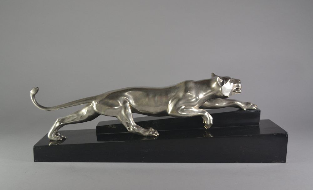 Georges Lavroff art deco silver plated bronze panther