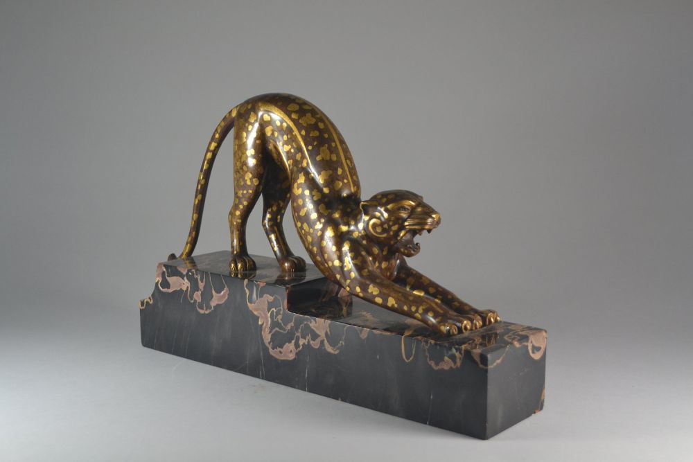 Armand Lemo unique stretching panther bonze sculpture