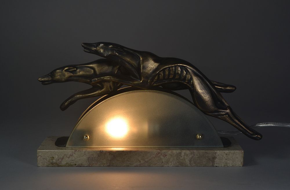Art deco night lamp with two greyhounds