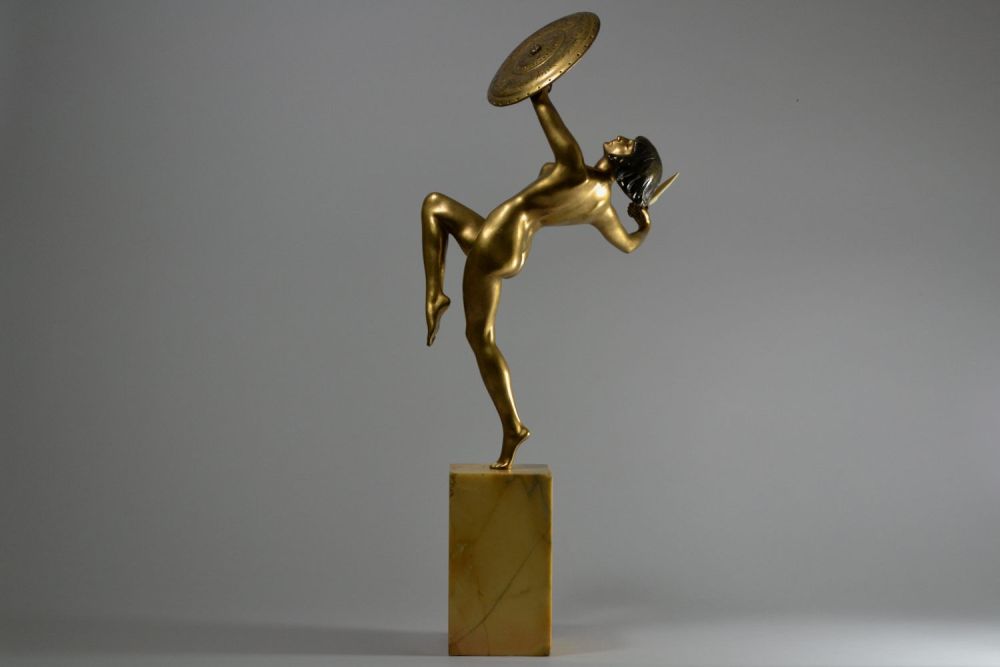 1925 Pierre Le Faguays tall bronze figure : Warrior