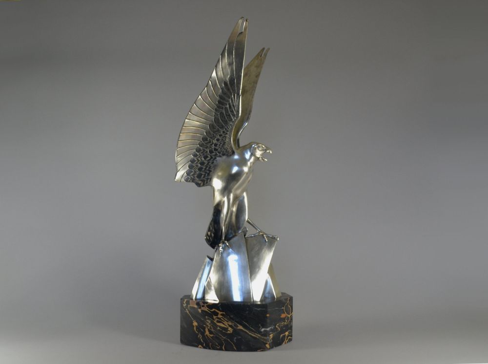 H. Rischmann tall 67cm bronze eagle. Circa 1930.