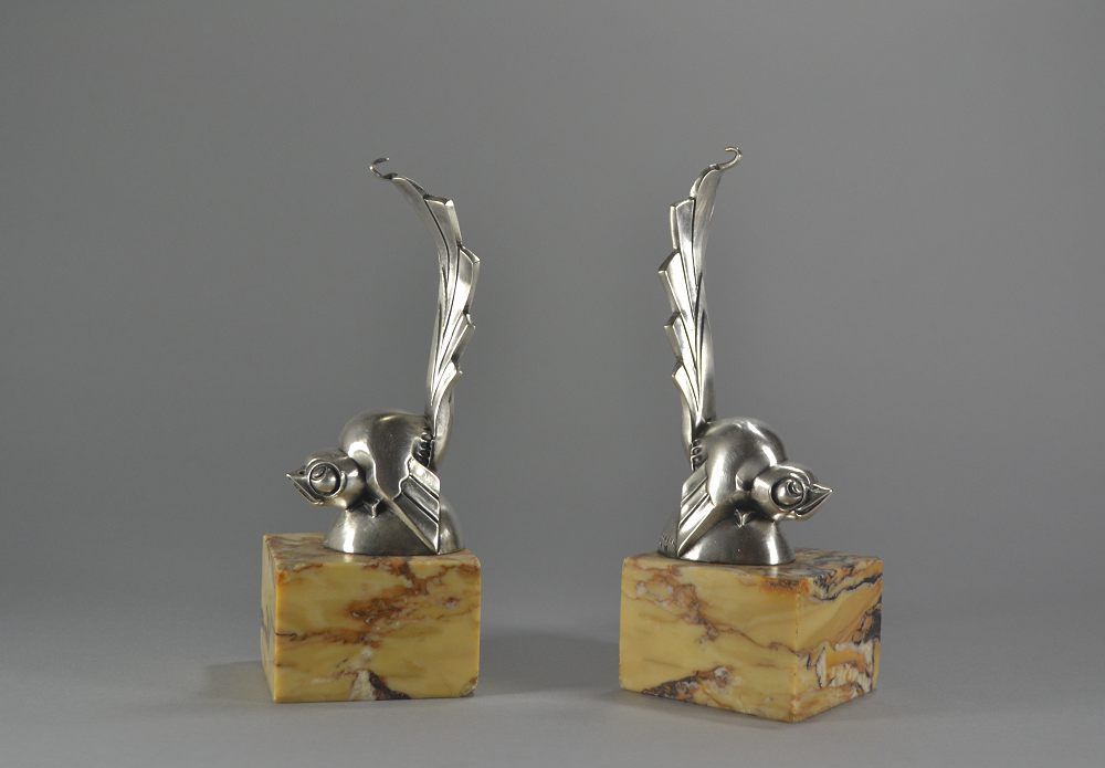 Henri RISCHMANN art deco pair of bronze bookends with birds