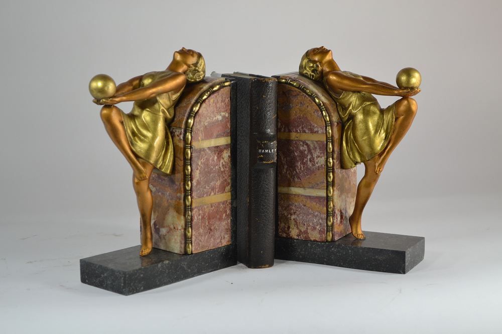 Tall art deco bookends with ladies