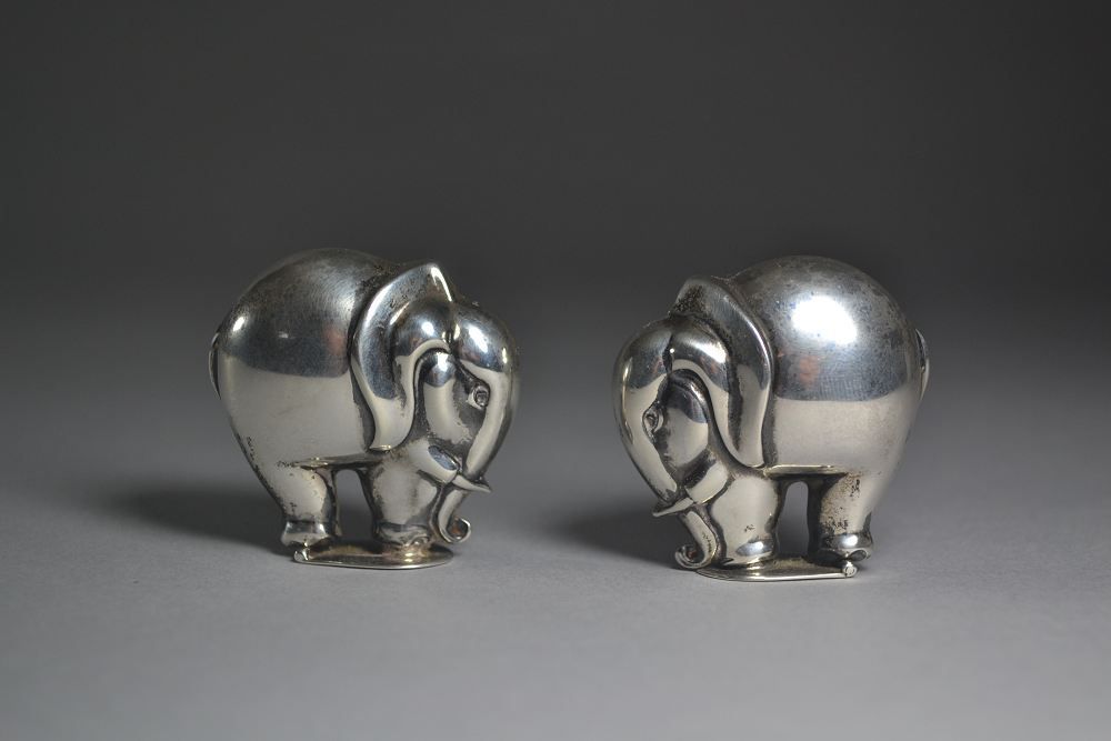 Sterling silver salt and pepper set with elephants