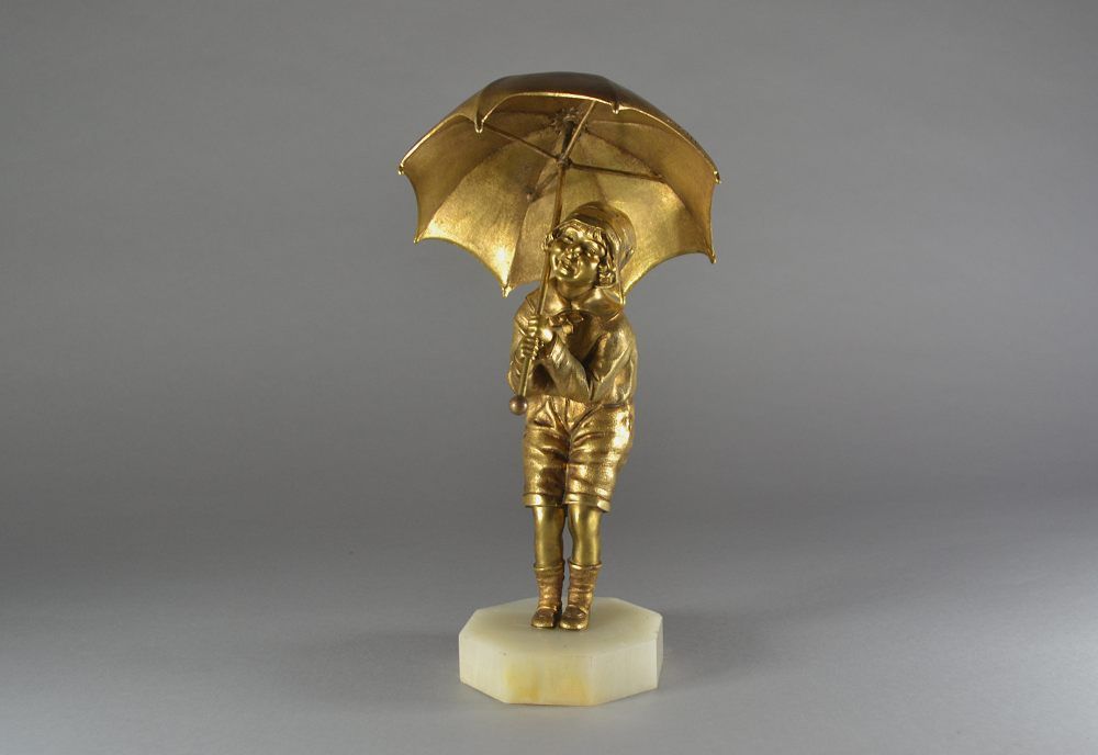 Dh. Chiparus. Child with umbrella gilded bronze figure 1925
