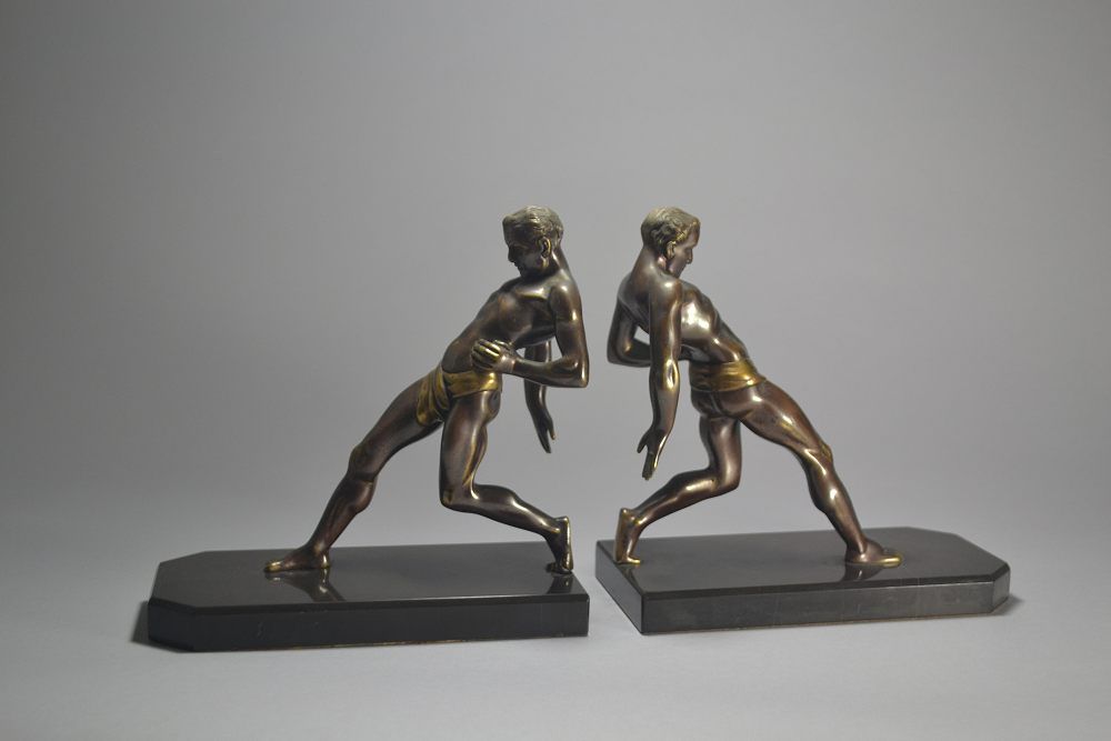 R. Vramant rare pair of bookends. Bronze version