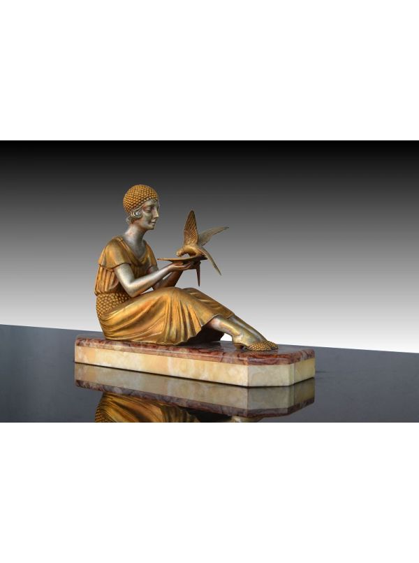 1930.fr Dh. Chiparus lady with birds - Art deco sculptures bronze