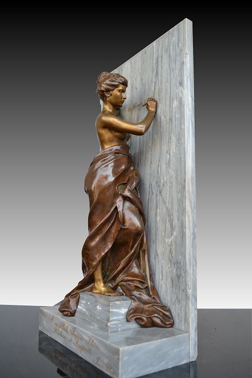 1930.fr "History" by Alfred Boucher tall bronze sculpture