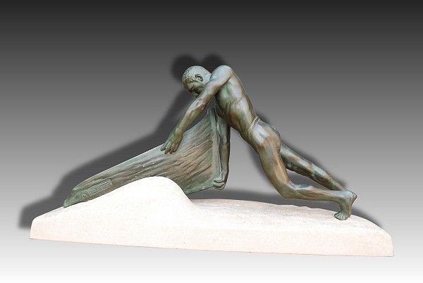 1930.fr Max Le Verrier Fisherman - Art deco sculptures bronze