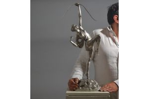Pierre Le Faguays tall 68cm silver plated bronze diana