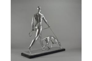 Iconic large Leon Rivoire bronze sculpture of a lady with greyhound