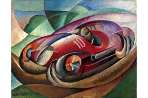 Rare italian futurist bronze of a motorcycle in motion