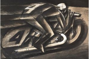 Rare italian futurist bronze of a motorcycle in motion