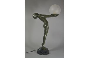 Iconic art deco figural lamp. Max Le Verrier. Lueur. 