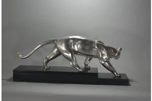 Alexandre OULINE stunning 77cm silver plated bronze panther