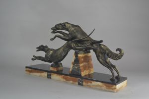 Art deco greyhouds figural group