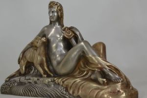 Gustave Gillot art deco bronze sculture Lady with Panther
