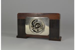 Art deco wood clock metal inlaid
