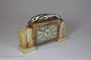 Art deco clock with 2 silver plated bronze greyhound