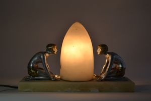 Art deco metal, alabaster and Onyx lamp. 1930