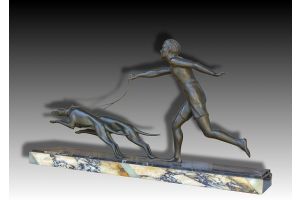 bronze man with greyhounds