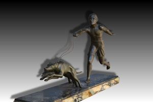 bronze man with greyhounds