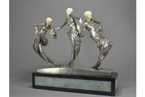 Abel R. Philippe large art deco groupe. Three dancers. Bronze chryselephantine. 1930