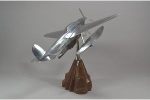 Rare large metal model plane on wood base