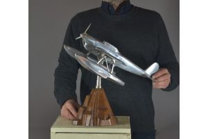 Rare large metal model plane on wood base