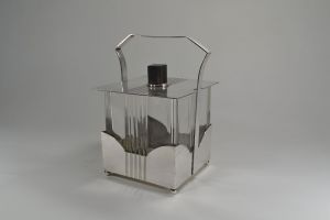 Art deco silver plated metal biscuit box
